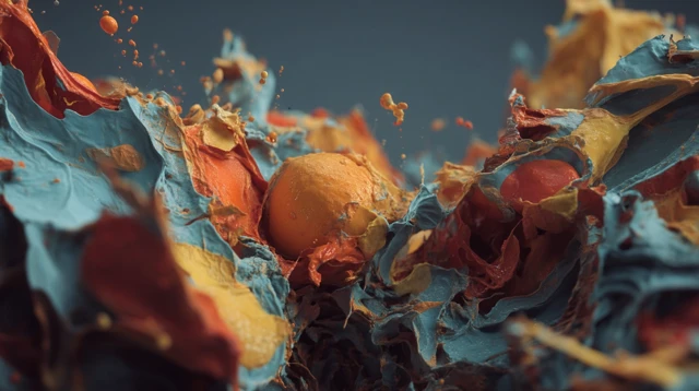Abstract Organic Forms with Vivid Paint Splashes
