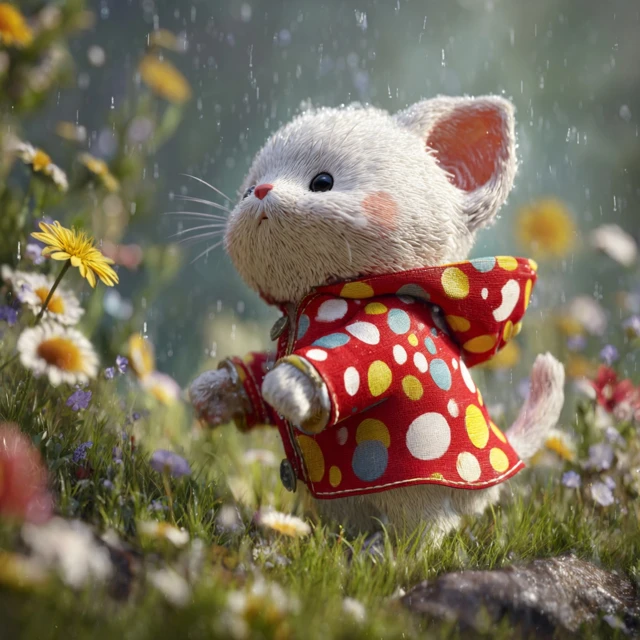 Cute Cat in Raincoat Playful 3D Art