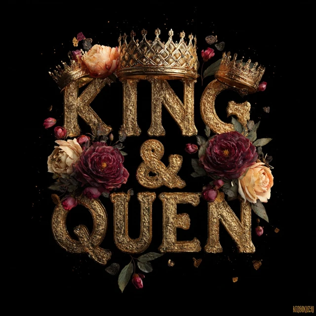 King and Queen Heart Roses Crowns Romantic