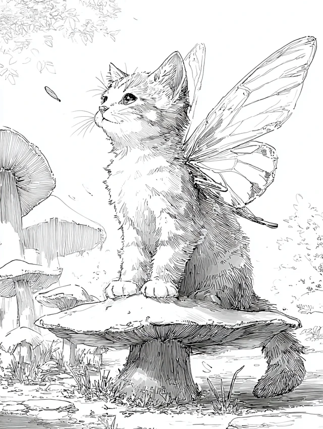 Kitten Fairy Coloring Page