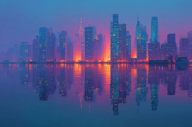 Futuristic NYC Cityscape at Dusk