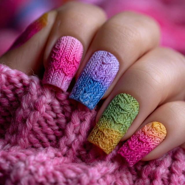 Rainbow Knit Nail Art Winter Wonderland