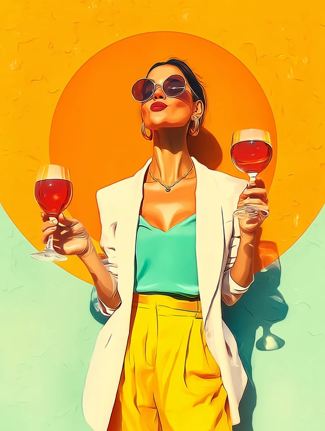 Elegant Woman with Wine Sunglasses Poster Illustration