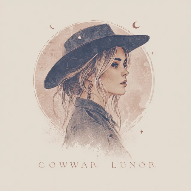 Cowgirl Lunar Retro Minimalist Illustration