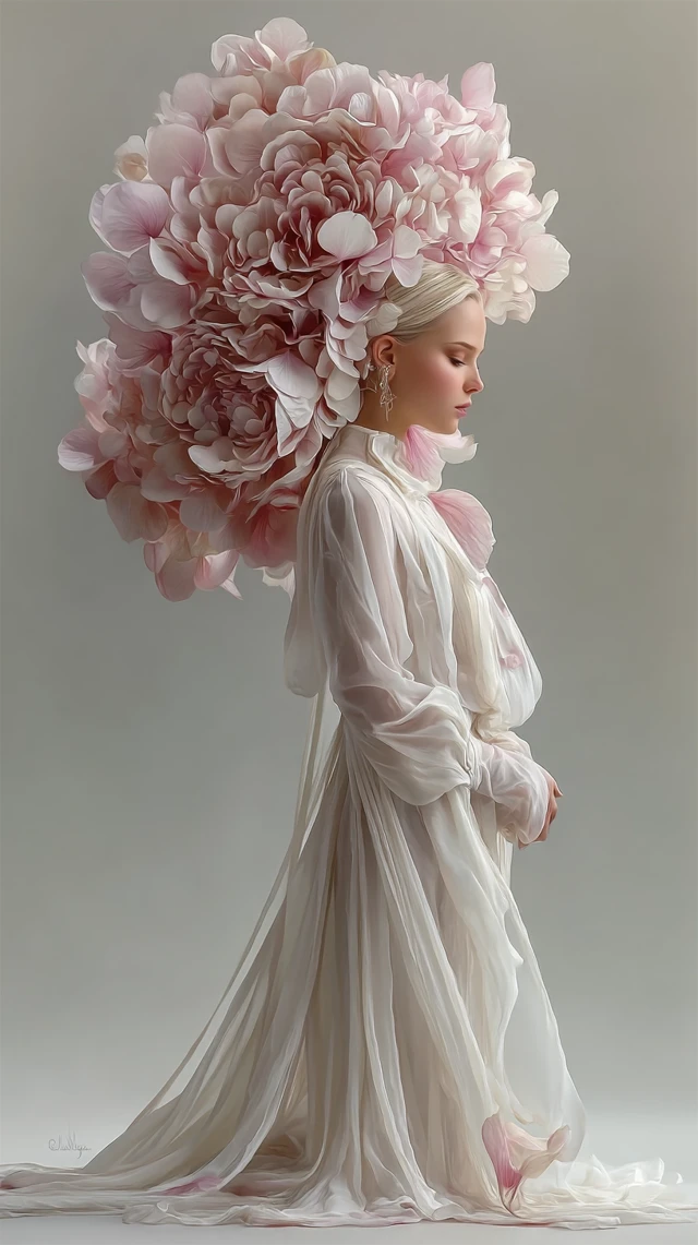 Floral Portrait: Tranquil Woman with Hydrangea Headpiece