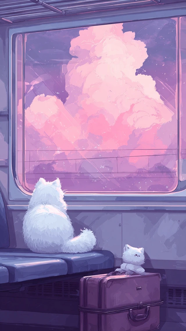 Fluffy Cat Train Ride Anime Art