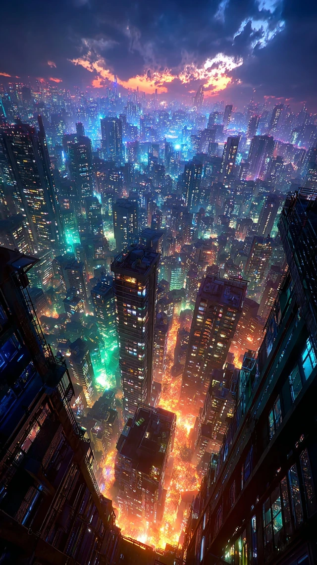 Futuristic Cityscape with Stellar Aurora