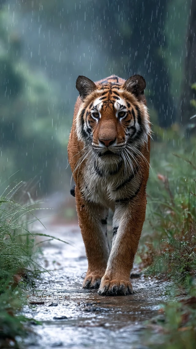 Tiger Walking on Jungle Trail in India