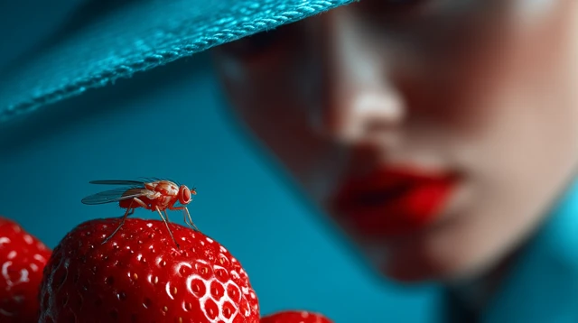 Fruit Fly on Strawberry Editorial Photography