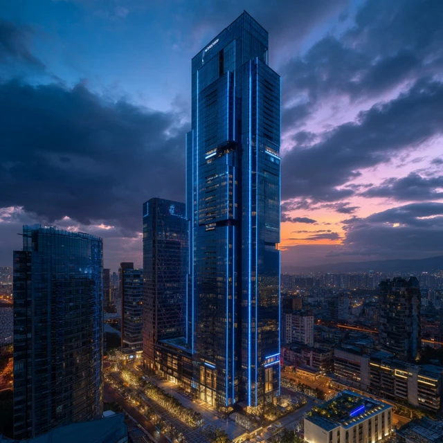 Futuristic Skyscraper at Dusk Architectural Photography