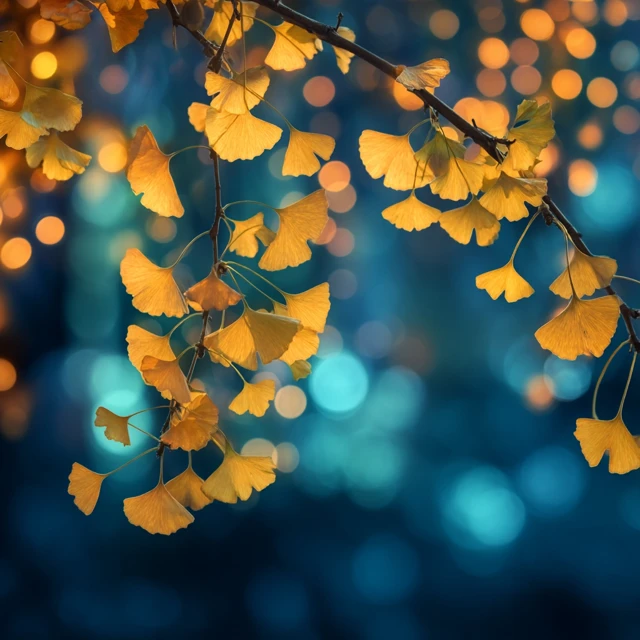 Golden Ginkgo Leaves Night Light Bokeh