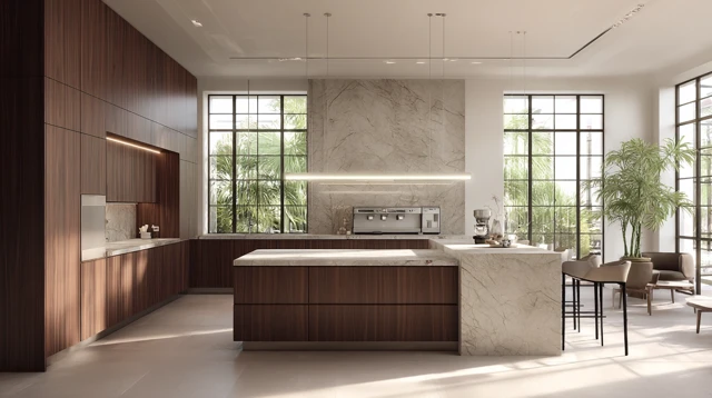 Luxury Italian Kitchen Walnut Marble Design