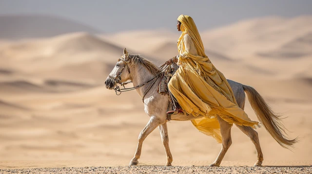 Saudi Woman on Horse in Desert