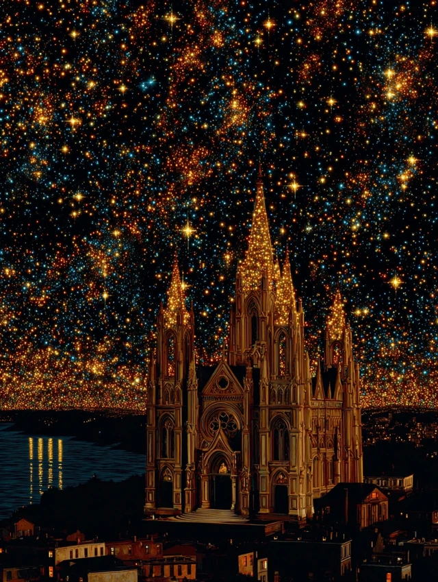 Cosmic Cathedral Surreal Oil Painting