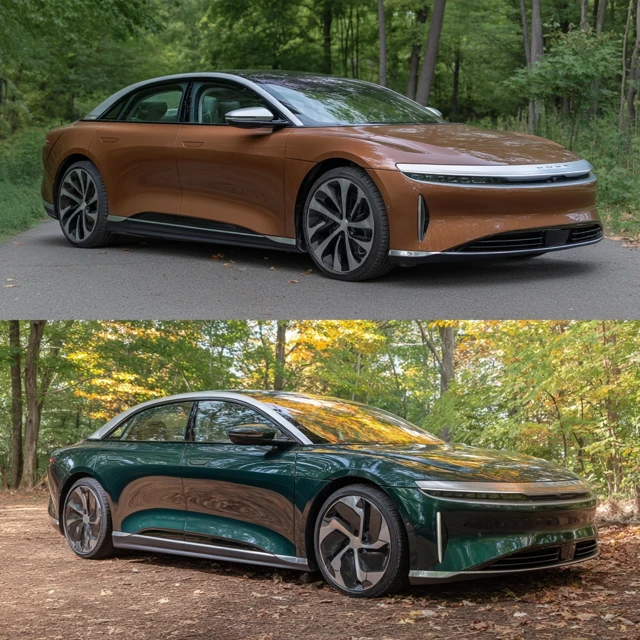 Lucid Air Brown Green Electric Car Photography