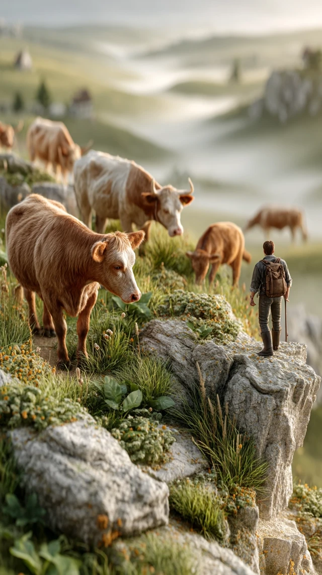 Jura Pasture Sunrise Photograph Cows and Hills