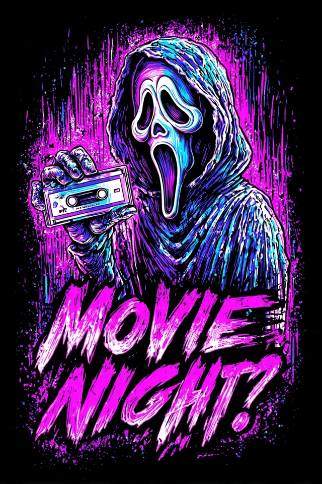 Ghostface Scream Movie Night Retro Horror Illustration
