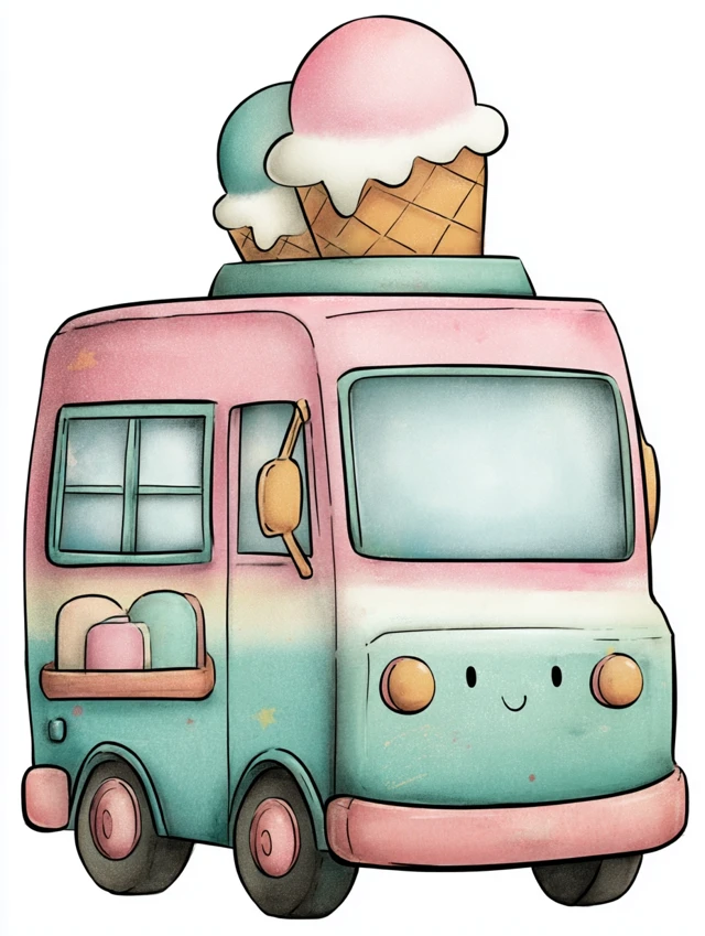 Cute Pastel Ice Cream Truck Illustration