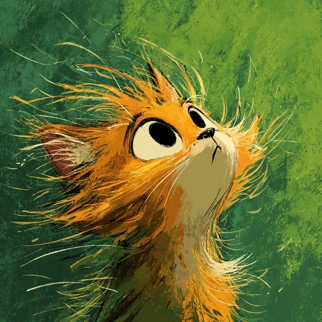 Cute Cartoon Cat Windy Hair Illustration