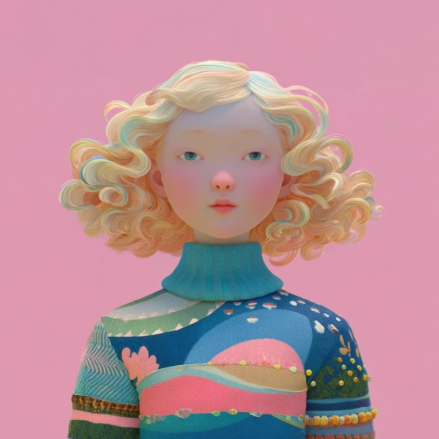 3D Childrens Illustration Blonde Curly Hair