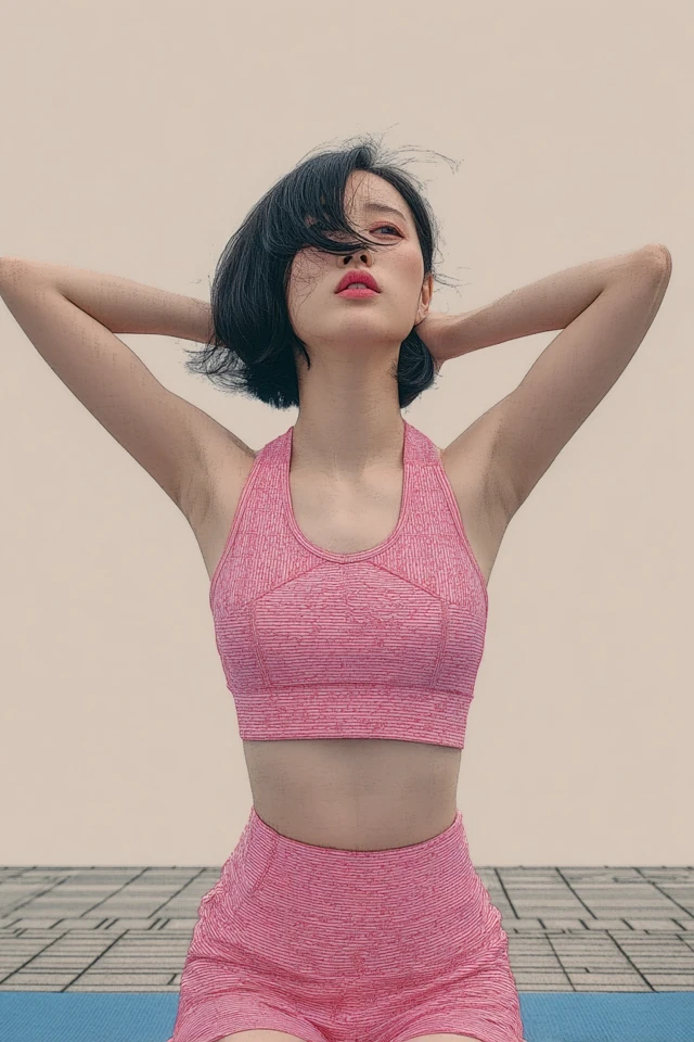 Young Japanese Woman in Pink Sportswear