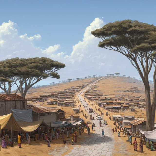 African Marketplace: Ancient Road, People and Stalls