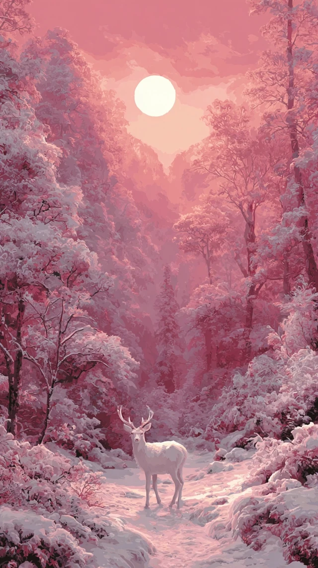 Enchanted Winter Landscape with Albino Deer