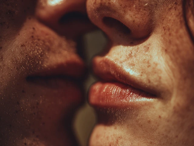 Kissing Lips Macro Photo Intimate Moment Love