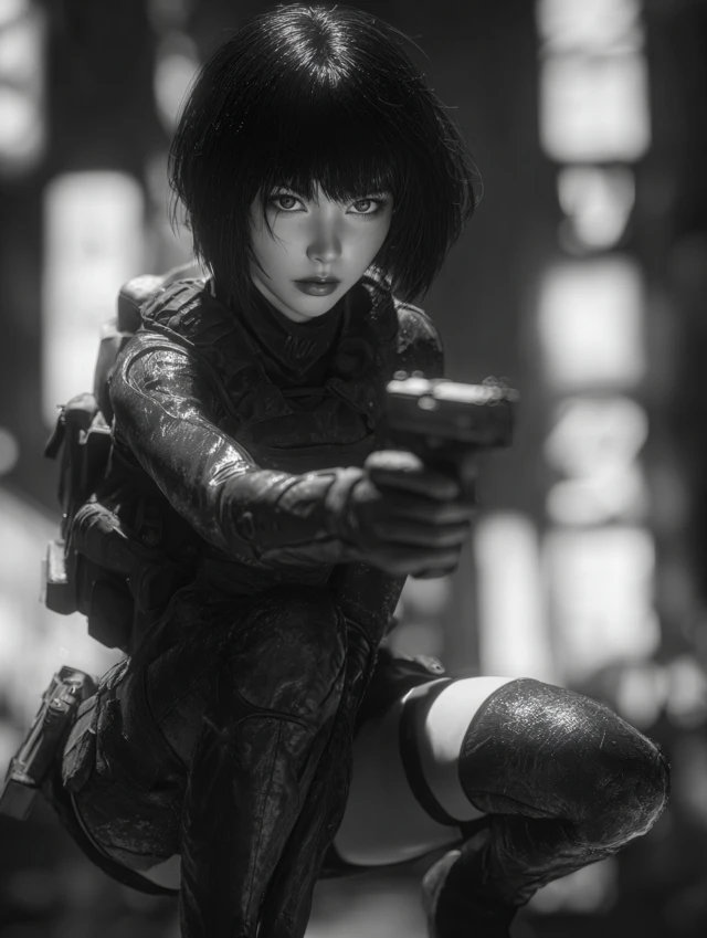Cyberpunk Warrior Black Bodysuit with Pistol
