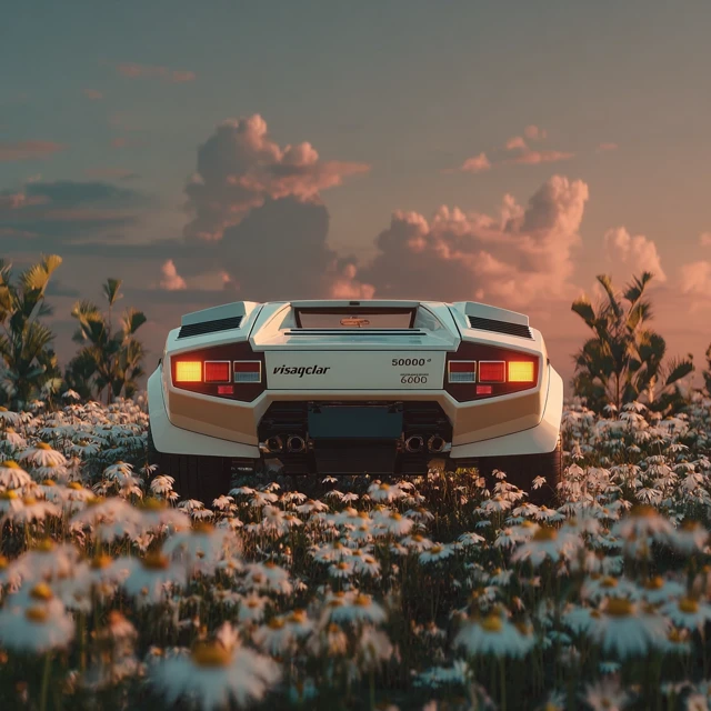 Lamborghini Countach in Daisy Field Dreamy Photo
