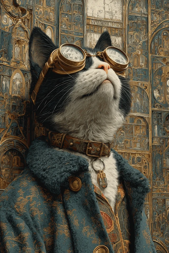Futuristic Victorian Cat Surreal Art Illustration