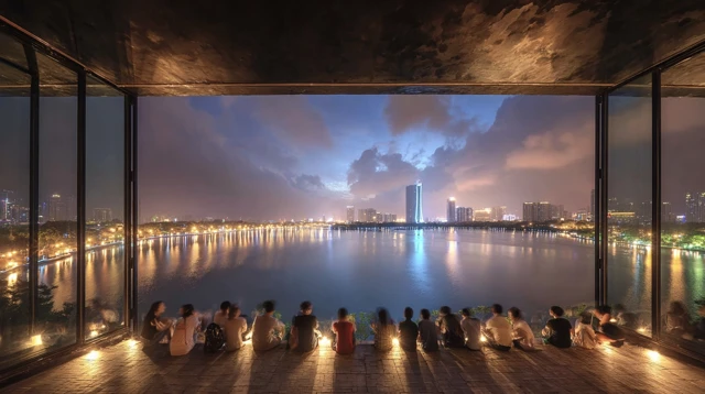 Night View of Xiamen Fireworks Over the Lake