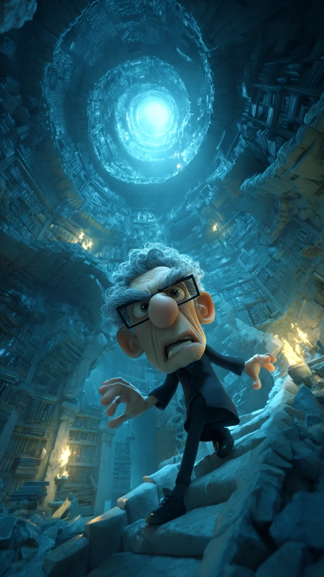 Grumpy Man Climbing for a Trophy: 3D Cartoon