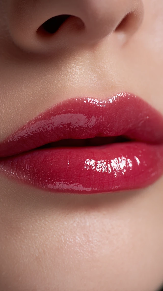 Lip Filler Close Up Glossy Lips and Smooth Skin