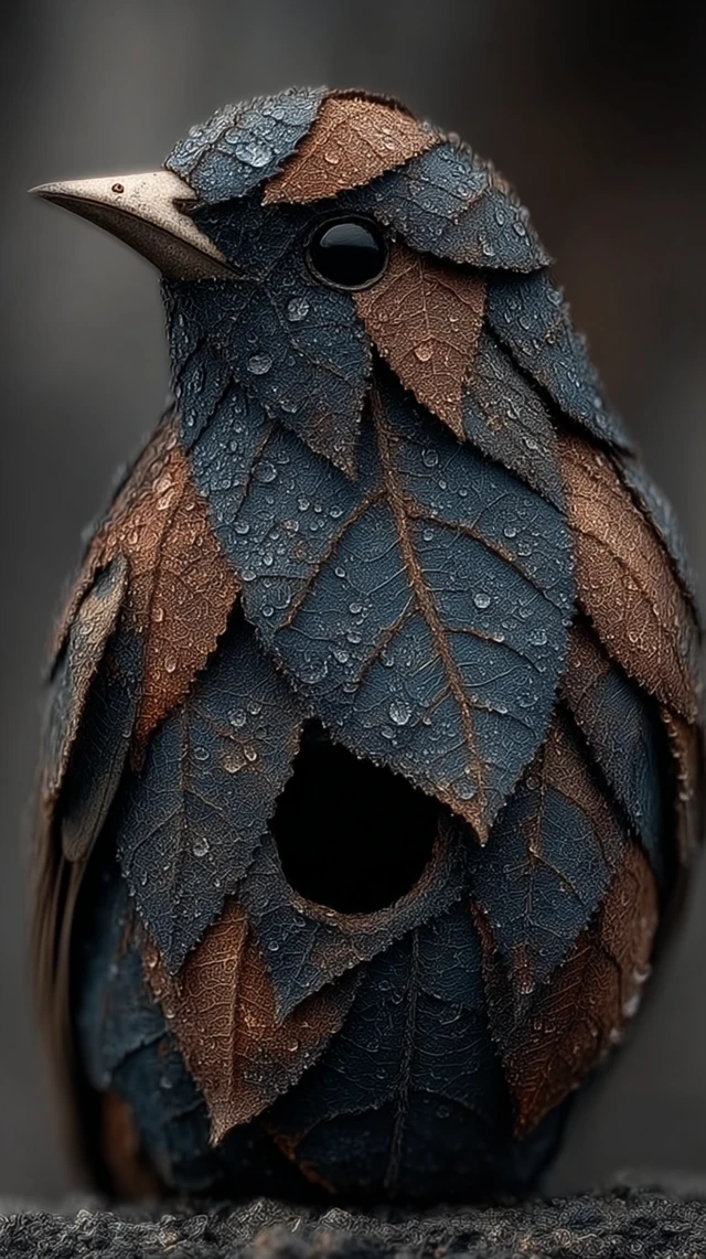Decaying Leaf Birdhouse: Photorealistic Nature Art