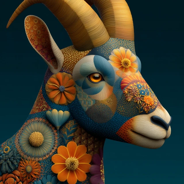 Magical Pyrenean Ibex Illustration Flowers Storytelling