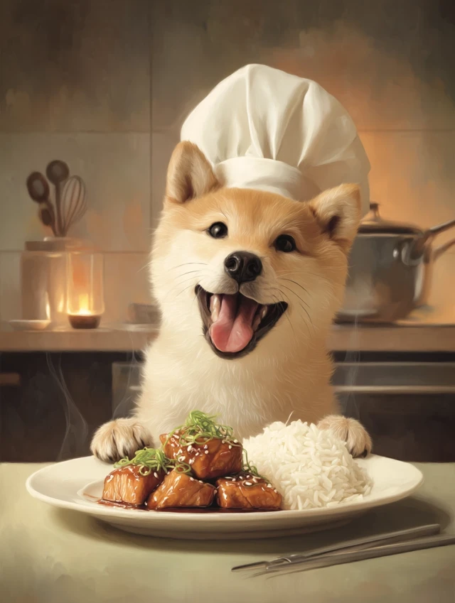 Chef Shiba Inu with Teriyaki and Rice