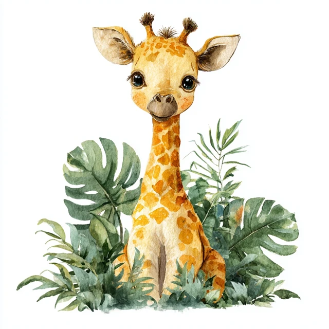 Cute Watercolor Baby Giraffe Safari Illustration
