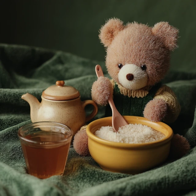 Cute Teddy Bear Eating Porridge Cozy Scene