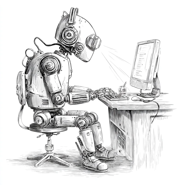 Robot Working on Computer Illustration