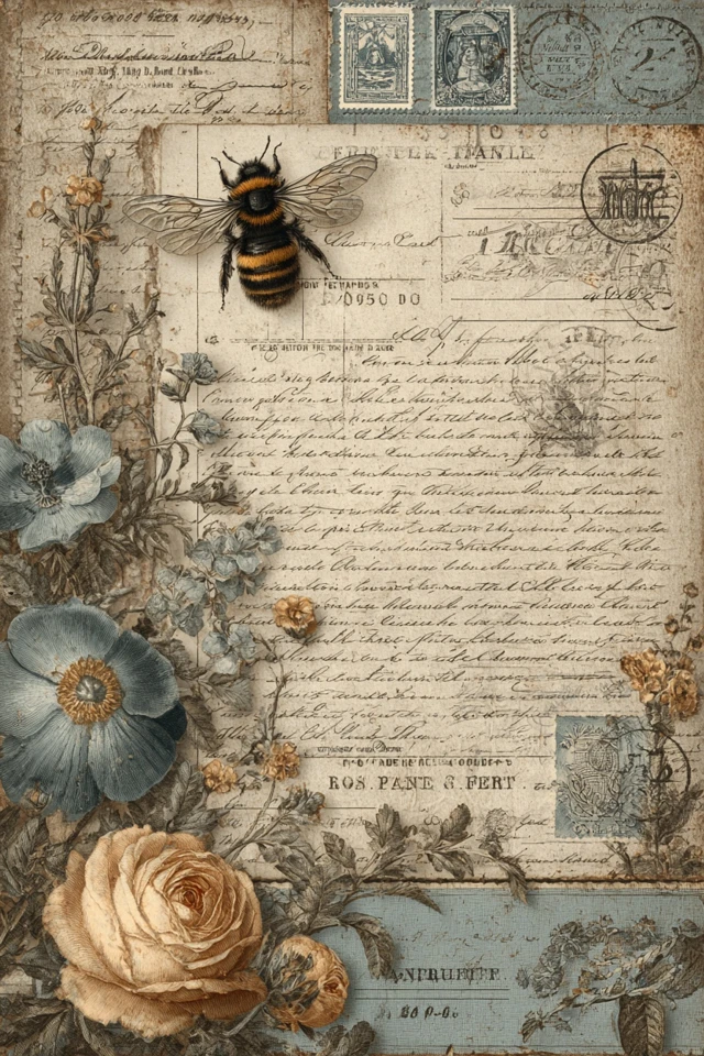 Vintage French Cottage Scrapbook Paper Floral Design