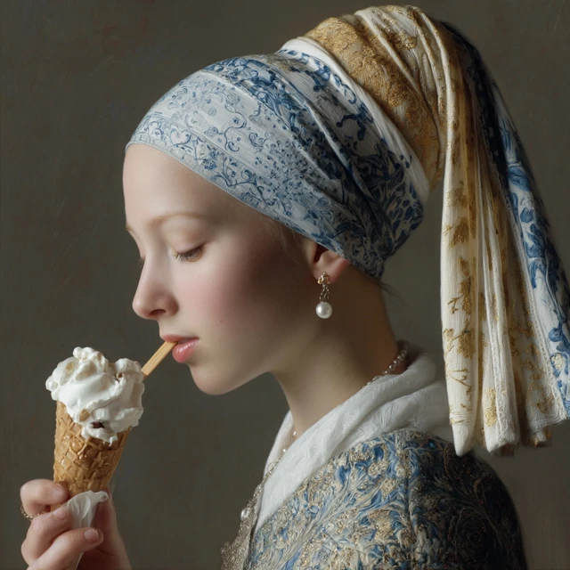 Girl with a Pearl Earring Eating Ice Cream