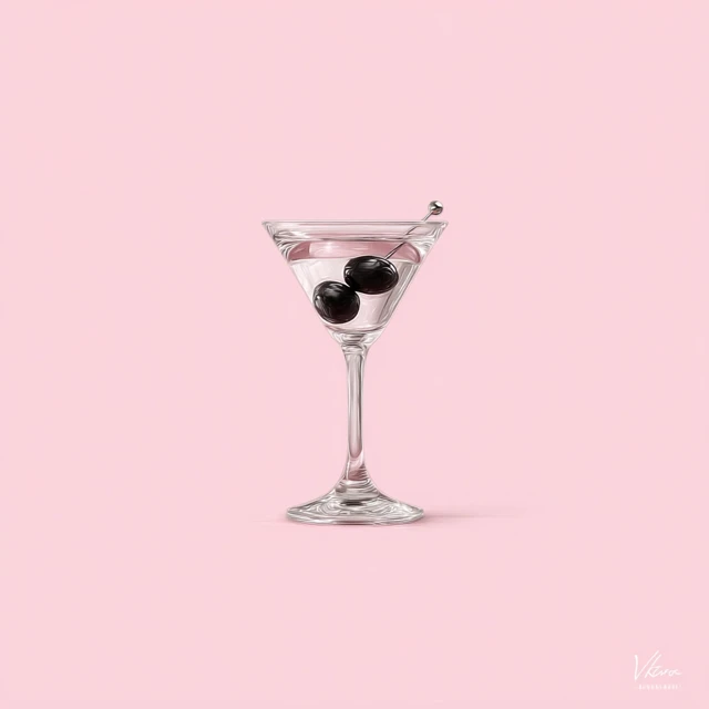 Martini Cocktail with Cherries on Pink Background
