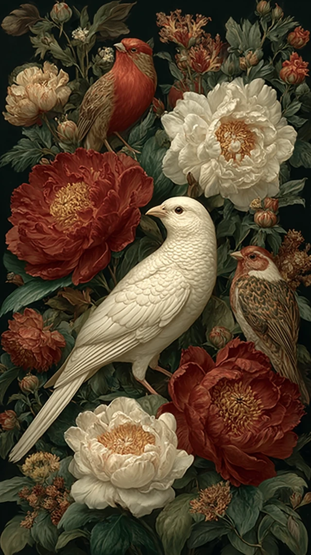 Bird and Flowers Oil Painting
