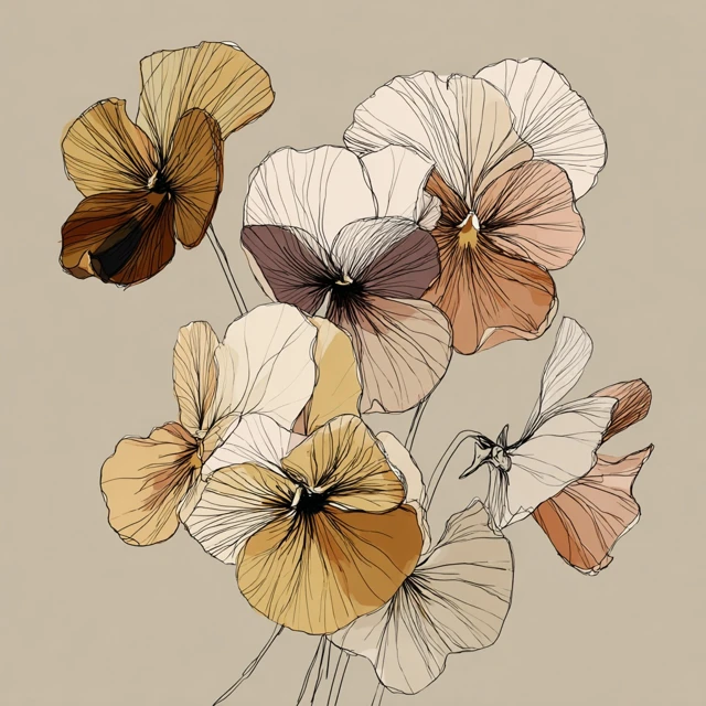 Pansy Flower Illustration in Cream and Tan