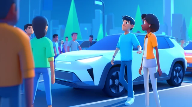 Modern 3D Illustration Roadside Scene with People and Car