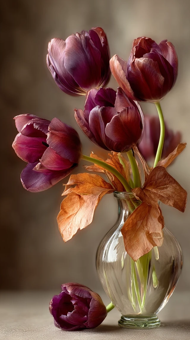 Red Tulips in Vase Floral Still Life Photography