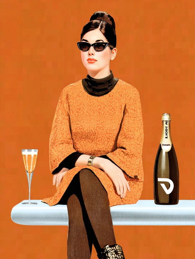 Retro Advertisement Featuring a Woman and a Bottle
