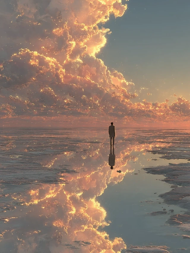 Surreal Dreamscape: Figure in Reflective Realm
