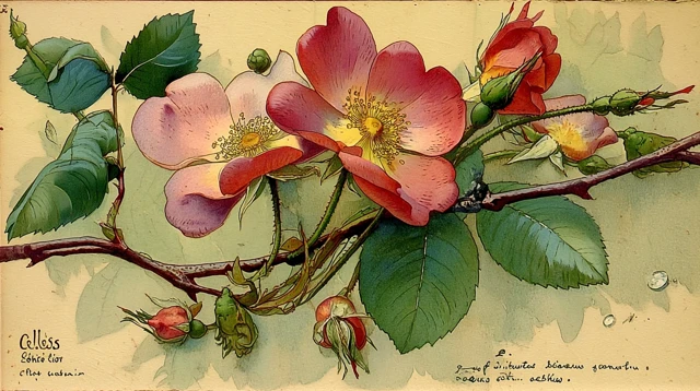 Red Roses in Watercolor Style Edith Holden